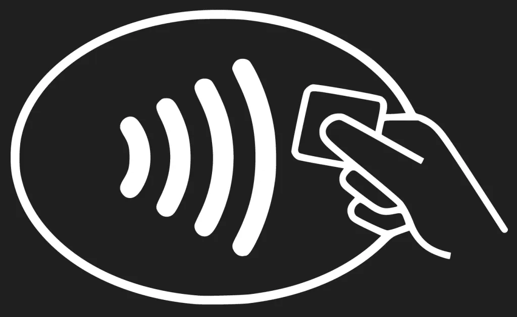 A contactless card (RFID/NFC) symbol like the one marking the tap location on a charging station