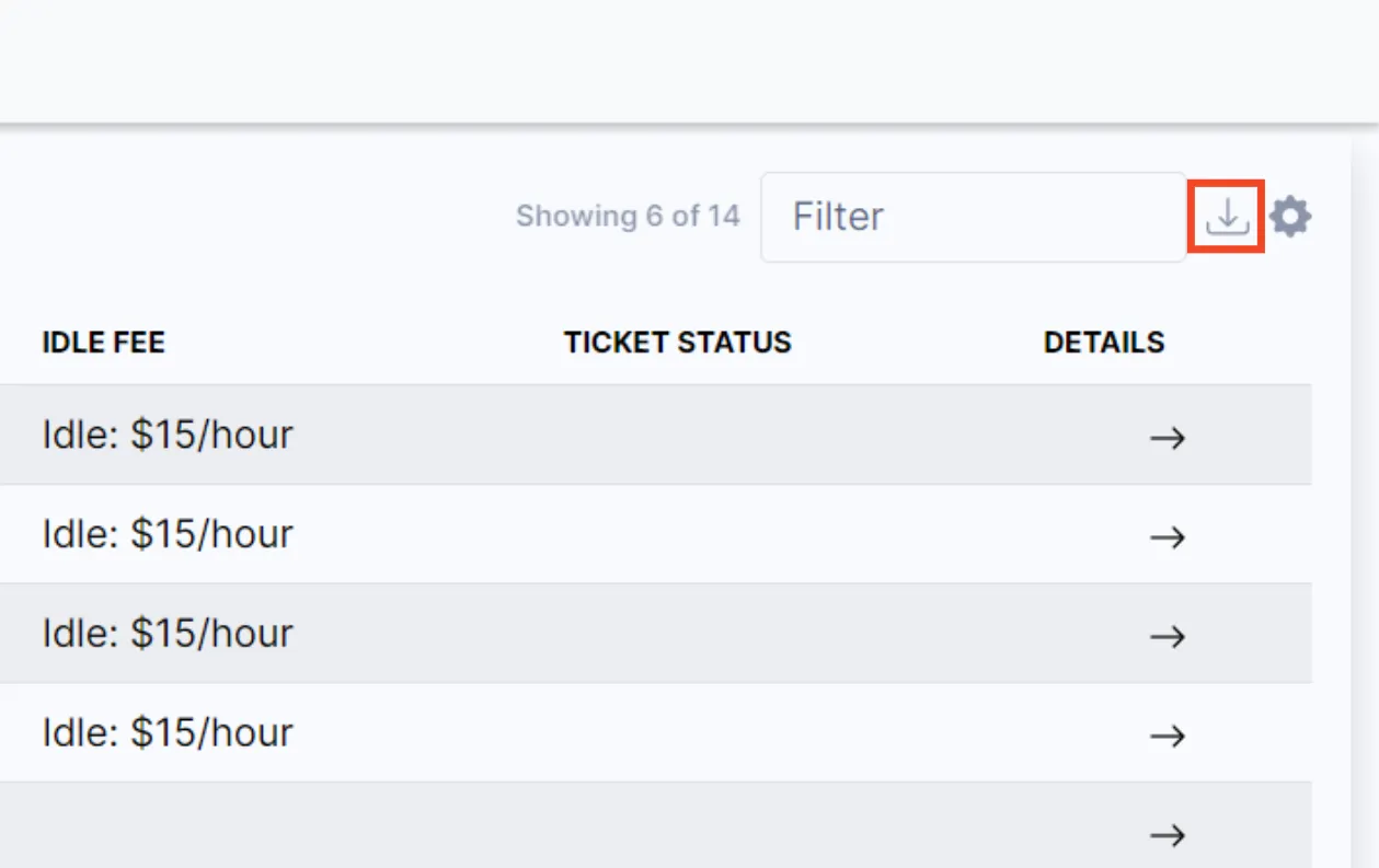 The download button at the upper right of a Quantev table for exporting to CSV