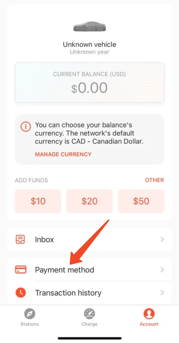 The Account page in the Hypercharge app with the Payment Methods option