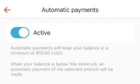 The Automatic Payments screen with the toggle set to Active